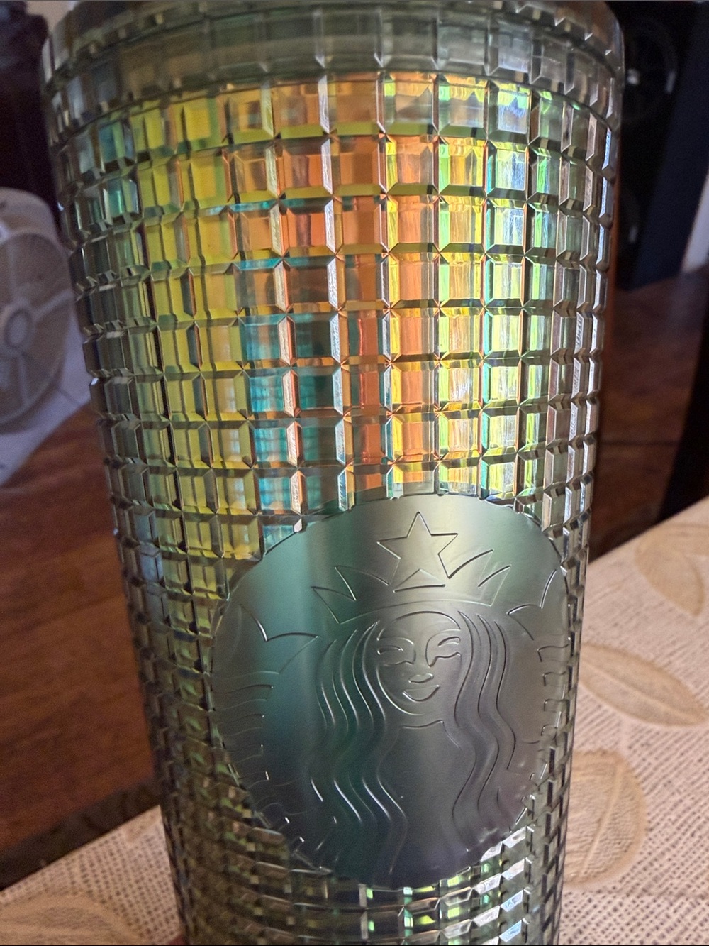 Starbucks Iridescent Green and Gold Textured Glass Tumbler